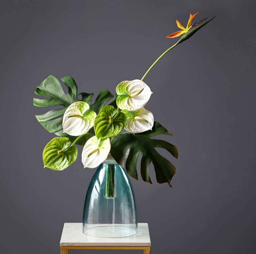 5 PC 24inch Artificial Anthurium Lily Flowers Permanent for Home Decor Bouquet and Green Leaf for Home Bridal Wedding Festival Party, Crafts, Store Decor Small Flower Bouquet Accessories (Dark Green) - color: Dark Green