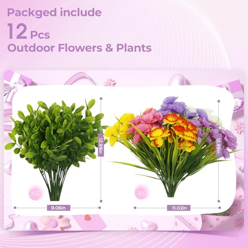 Faux Outdoor Plants UV Resistant, 12pcs Realistic Artificial Flowers, Silk Daffodils Flowers for Outdoor Planters, Colorful Faux Flowers ＆ Plants for Garden Outside Patio Porch Window Home Decor - color: Multi Color（mixed 6 Colors）, size: 12 pcs