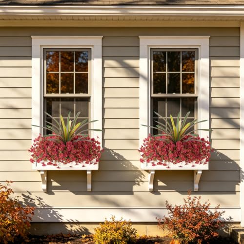 Artificial Flowers for Fall Outdoors Fake Plants Outside, 12 Bundles Silk Morning Glory with Eucalyptus UV Resistant Realistic Faux Flowers for Porch Planter Garden Patio Decor (Reddish Brown) - color: Reddish Brown
