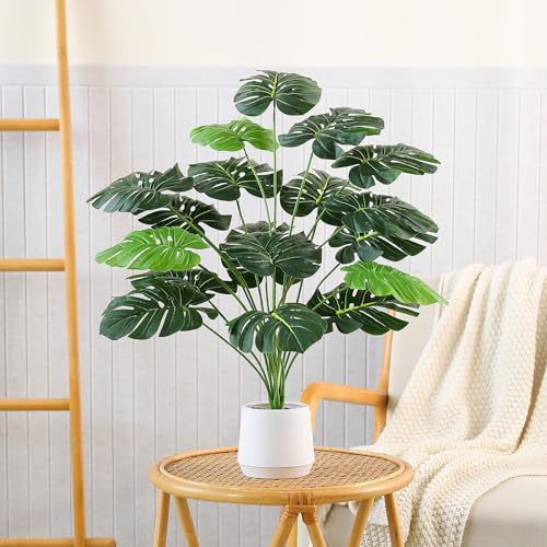 Pertivery 28'' Fake Plants Large Artificial Monstera Faux Plants Indoor Tall Plant, Pre-Assembled with White Planter Ideal, for Home Living Rooms, Patios, Porches, Bathrooms, and Outdoor Decor DIY