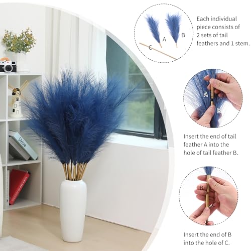 Wertuirk 9 Stems Blue Pampas Grass - 38 Inch Tall Faux Pompous Grass Decor, Long Artificial Pompas Floral Branches for Vase Filler, Wedding Flower Arrangement and Home Decor (Blue) - color: Blue