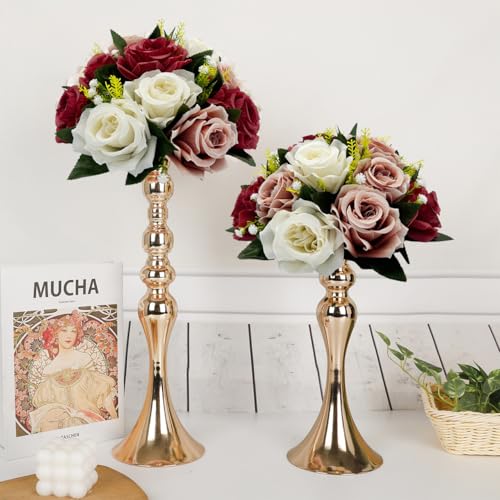 10Pcs Artificial Flower Balls for Centerpieces, Fake Floral Centerpieces Wedding Roses Bouquet for Parties Valentine's Day Wedding and Home Decor (Burgundy & Dusty Rose & White) - color: Burgundy & Dusty Rose & White