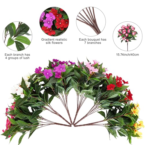 Ouddy Decor 6 Bundles Artificial Flowers for Outdoors Decorations, Fake Silk Flowers Faux Plants Plastic Bouquet UV Resistant for Porch Garden Wedding Spring Summer Indoor Outside Home Decor, Mixed - color: Multi Color