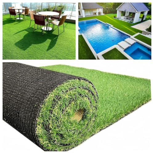 Petgrow Realistic Synthetic Artificial Grass Turf 0.8inch,Thick Faux Fake Grass Indoor Outdoor Landscape Lawn Pet Dog Turf Carpet for Garden Backyard Balcony - size: 7FTX10FT