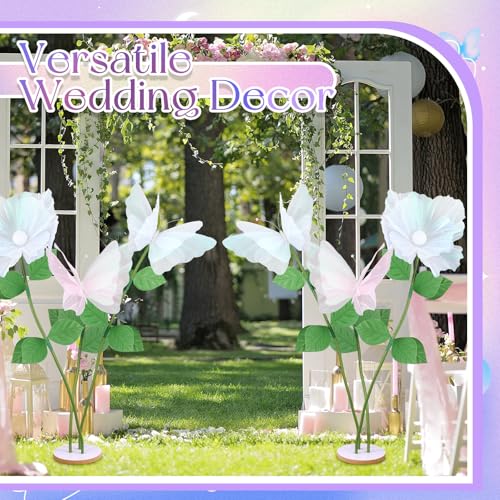 Havawish 5.2ft Giant Butterfly Decoration Huge Artificial Gauze Butterflies with Standing Base for Wedding Church Party Birthday Home Garden Backdrop Decorations(3 Pcs,White,Pink,Butterfly and Flower) - color: White,pink, size: Butterfly and Flower