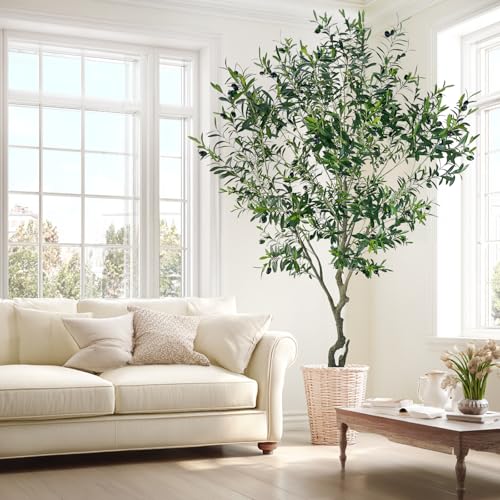 8ft Artificial Olive Tree Potted Plant | Application: Large faux olive tree decor for indoor home, office and living room arrangement - size: 8ft