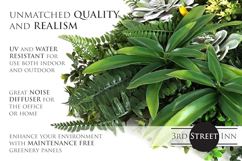 3rd Street Inn Greenery Panel - Artificial Hedge Wall - Fake Plant Wall Backdrop - Privacy Screen - Interlocking Panels - Indoor Outdoor Décor (4, Rainforest Mix) - color: Rainforest Succulent Mix
