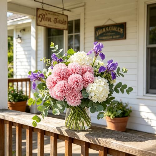 Kimura's Cabin 20Pcs Fake Chrysanthemums Artificial Flowers Silk Faux Mums Flower with Stem Ball Flowers for Wedding Bouquets Party Arrangement Home Kitchen Table DIY Decoration (Pink) - color: Dark Pink Colour