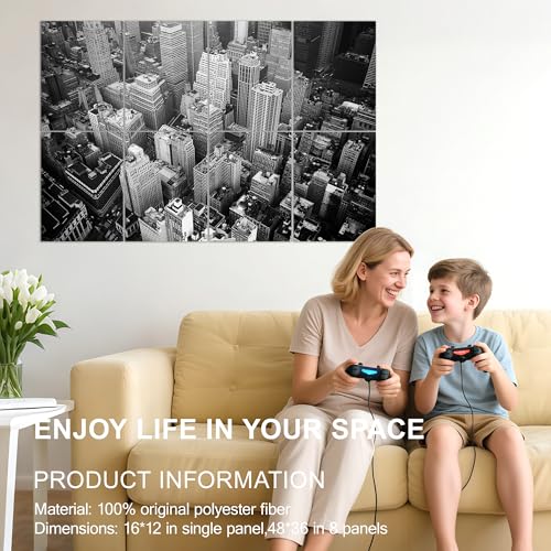 Mollywell Art Acoustic Panels, 48x32 in, City Skyline | Self-Adhesive, Reduces Echo, Sound Absorbing, Modern Art Wall Decor, Living Room, Studio, Bedroom, Office - color: City Skyline, size: 8 Pack Art