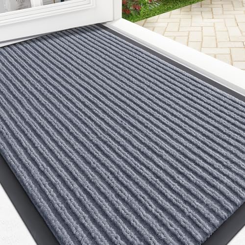 OLANLY Front Door Mat Indoor Outdoor Entrance, Waterproof Heavy Duty Doormat, Fade Resistant, Low Profile, Easy Clean Patio Porch Welcome Floor Mats for Entry, 29.5x17, Ash Grey - color: Ash Grey, size: 29.5" X 17"
