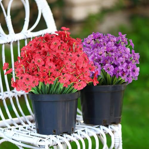 AGIRL 24 Bundles Artificial Flowers for Outdoor,No Fade Fake Plastic Flowers Faux Plants for Decoration Hanging Planters Indoor Outside Garden Porch Window Box Home Wedding Farmhouse - color: Purple, size: 24