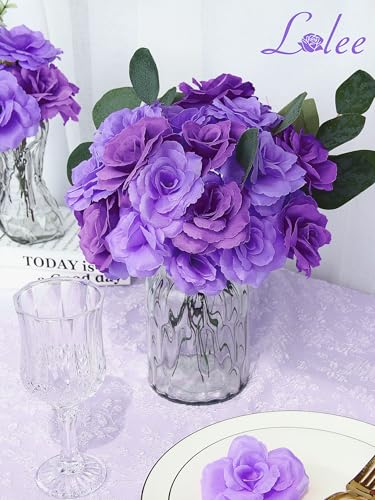 108pcs Roses Head Flowers with Stem - Purple & Lilac Artificial Flowers Rose Bulk - Lavender Purple Silk Rose Fake Flower for Wedding Bouquet Party Home DIY Baby Shower Centerpieces Tables Decoration - color: Purple-lilac