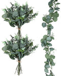 20 Pcs Eucalyptus Leaves Stems and Eucalyptus Garland 6.56 ft Artificial Silver Dollar Leave Picks Faux Branches Greenery Bouquet for Front Door Wedding Centerpiece Arch Wall Decoration Vase Filler