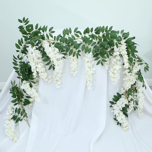 1pc/2pcs Encrypted Flower Vine Wisteria Artificial Flowers Garland,White Wisteria Hanging Flowers Flower Garland Decorations for Home Garden Outdoor Ceremony Wedding Arch Decoration (White, 2pcs) - color: White, size: 2pcs
