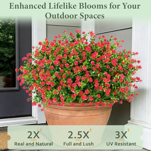Yastouay Artificial Flowers for Outdoors UV Resistant, 14 Bundles Red Realistic Fake Outdoor Flowers Fake Plants, Faux Flowers for Outdoor Planters Front Porch Garden Window Box Farmhouse Decor - color: Red, size: 14 Bundles