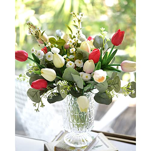 FiveSeasonStuff Real Touch Tulips Artificial Flowers – 15 Stems Faux Tulip Bouquet in Gift Box for Wedding, Home Decor, Party, Floral Arrangements (Charming Lady) - color: #6 Charming Lady