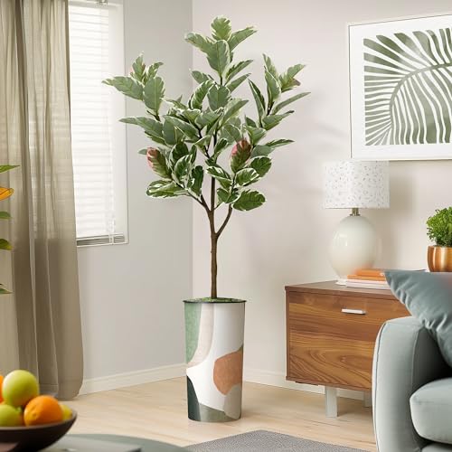 Artificial Tree in Multicolor Textured Geometric Shapes Illustrations Planter, Fake Rubber Silk Tree for Indoor and Outdoor Home Decoration - 70" Overall Tall (Plant Pot Plus Tree) - style: Rubber
