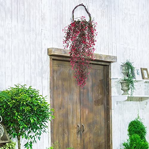 RECUTMS Hanging Fake Vine Plants 4 Pcs Artificial Large Garland Faux Flower Ferns Plant Baby Breath Ivy Room Wall Decor Home Office Garden Wedding Party Indoor Outdoor Decor (Pink) - color: Pink