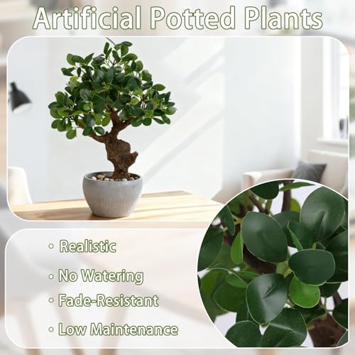 TOARTi Artificial Bonsai Tree Potted Plant with Stone Pot, 15" Tall Fake Potted Faux Plant Desk Decor, Realistic Decorative Plants Indoor Decor for for Home Bedroom Bathroom Office Desk - color: Milan-single Stem 15''