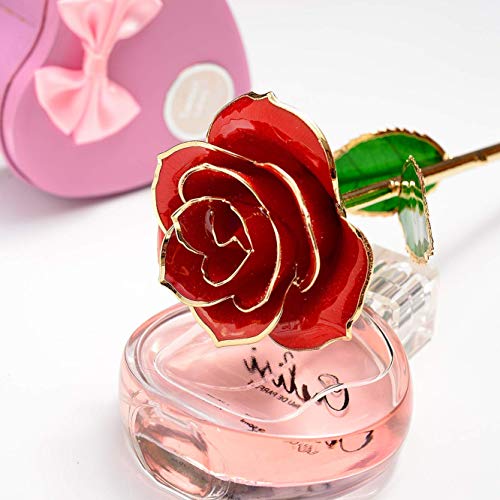 Gold Rose 24K Plated Gold Dipped Rose, Forever Preserved Red Rose Flowers with Stand,Romantic Gift for Valentine's Day and Mothers Day, Anniversary, Birthday,Gifts for Her,Wife,Girlfriend - color: Red（with Stand）