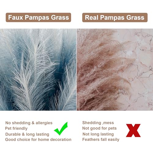 12 Pcs Blue Gradient Faux Pampas Grass Decor 38"/3.1FT Tall Fake Pompas Floral Large Artificial Pompous Grass Branches Plants for Floor Vase Filler Home Boho Decoration - color: Navy Blue Gradient