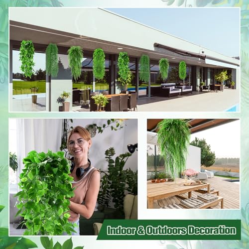 Daifunli 16 Pcs Artificial Hanging Plants Fake Hanging Ferns Plastic Faux Plants for Wall Room Garden Garland Indoor Outdoor Decor No Basket (Boston,Eucalyptus,Ivy Vine,String of Pearls) - style: Boston, Eucalyptus, Ivy Vine, String of Pearls