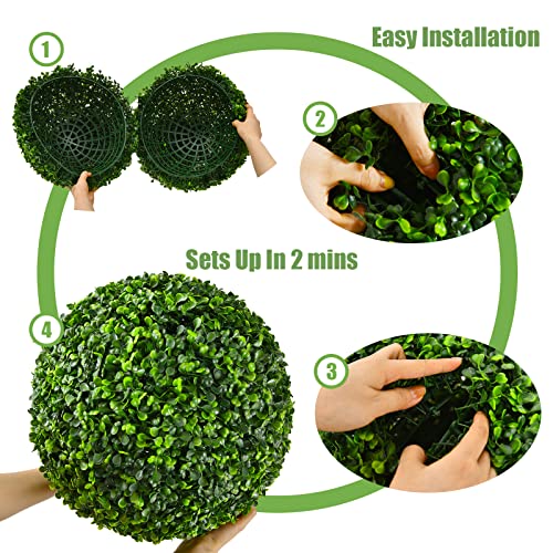 Goplus 2 PCS 15.7 Inch Artificial Plant Topiary Ball, Round Faux Boxwood Balls Outdoor, Garden Spheres Decorative for Front Door, Porch, Backyard, Balcony, Patio, Wedding and Home Décor - size: 15.7 Inch