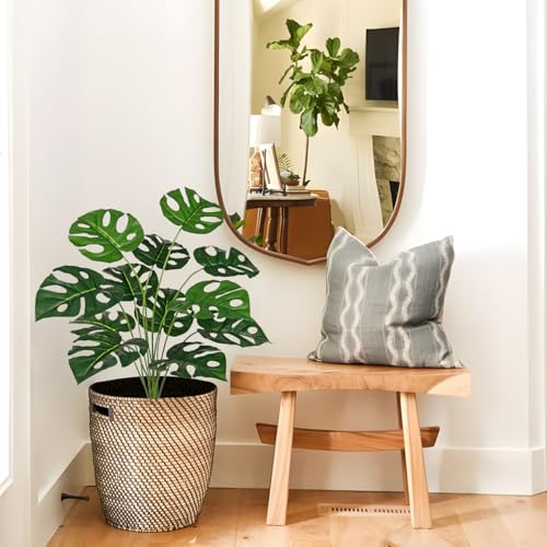 Hollyone 2PCS Artificial Monstera Plants Leaves 28" Fake Tropical Monstera Bush Tree Leaf Large Faux Greenery Stem Shrubs for Indoor Outdoor Home Garden Arrangement Jungle Safari Wedding Party Decor - color: Monstera #2, size: Bushes