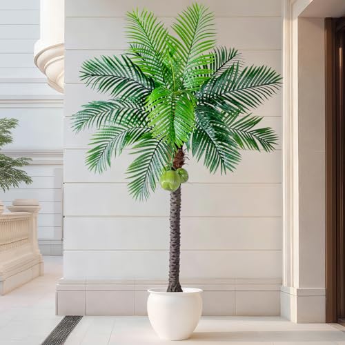 Bailikang Artificial Phoenix Palm Tree 7.2ft Tall - Fake Large Tropical Tree with Adjustable Leaves, Realistic Faux Sago Palm for Indoor Outdoor Decor, Patio, Poolside, Yard, Living Room, Office - size: 7ft 3in