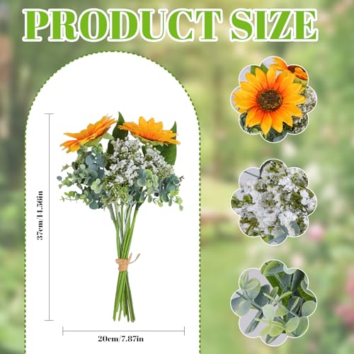 2Pcs Artificial Sunflower Bouquet, Silk Sunflower Baby Breath Flower Arrangement Fall Wedding Bouquet for Weeding Party Home Kitchen Decor Table Centerpiece