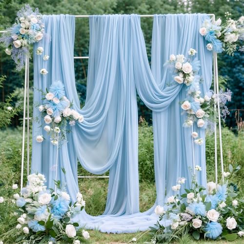 Wedding Arch Draping Fabric, 1 Panel 18FT Baby Blue Sheer Backdrop Curtain Chiffon Fabric Drapery Voile Scarf Draping Panels for Wedding Archway Ceremony Curtain Valance Party Decoration - color: Bayby Blue Drapes Curtain, size: (1 Panel )6 Yards/18ft