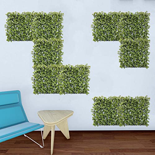 E&K 20" x 20" Artificial Plant Fence Panel Faux Leaves Grass Wall Privacy Screen Panel Decorative for Indoor Outdoor (Reineckea Carnea-Olive, 6 Pcs) - color: Reineckea Carnea - Olive
