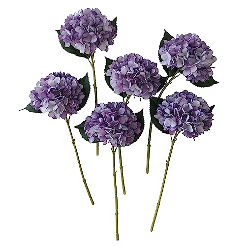 Purple Hydrangea Artificial Flowers,6 Pcs Faux Hydrangea Flowers,Artificial Hydrangeas Flowers with Stems,Fake Hydrangeas, Silk Hydrangea Flower with Stem (6, Eggplant Purple) - color: Eggplant Purple