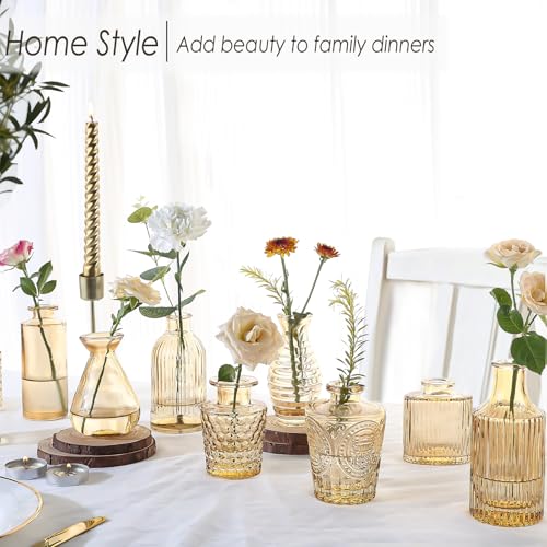 UPBUD Amber Glass Bud Vases Set of 36, Mini Flower Vase for Centerpieces, Small Gold Bud Vases in Bulk for Wedding Decorations, Vintage Vase for Table, Recepetion, Home Décor - color: Standard-gold Amber, size: 36pcs