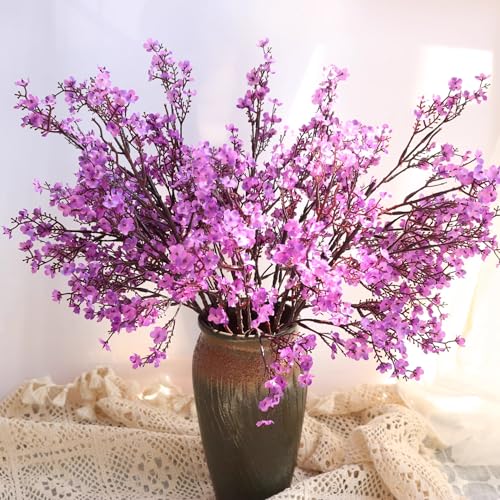 1PCS Artificial Long Gypsophila Colorful Plum Blossom Home Bouquet Faux Flowers Autumn Garden Party Decoration (Purple-1PCS) - color: Purple-2pcs