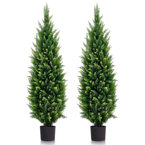 5ft Artificial Topiary Trees Beautiful Realistic Faux Cedar Pines UV Protection for Indoor Outdoor Front Porch Decorate (Christmas Tree*2) - size: 5ft