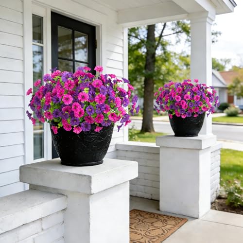 ADXORA 12 Bundles Morning Glory Artificial Flowers for Outdoor Decoration UV Resistant Fake Plastic Plants Artificial Greenery for Indoor Outdoor Garden Patio Window Box Home Decor Spring Summer - color: Purple,dark Purple