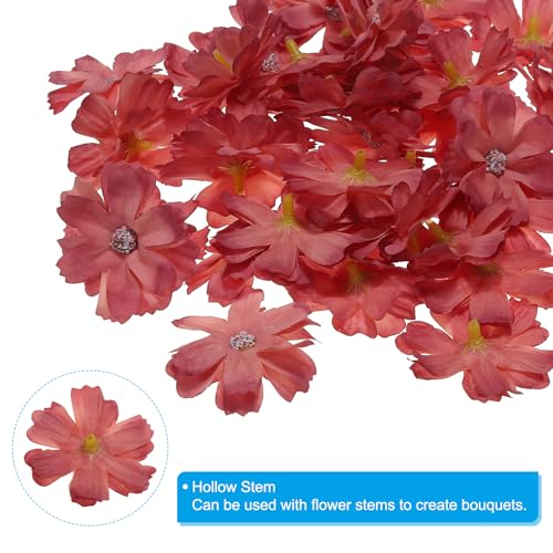 PATIKIL Fake Flower Heads for Crafts, 30 Pcs Faux Flower Bulk Mini Artificial Silk Flowers Embellishments Cherry Blossom for Wreath Wedding Party Decoration, Red - color: Red