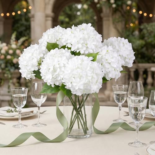 White Hydrangea Artificial Flowers 10pcs 22in Faux Hydrangea (10, white) | Bouquets Arrangement White Fake Flowers For Home Table Centerpieces Wedding Birthday Party Decoration - color: White