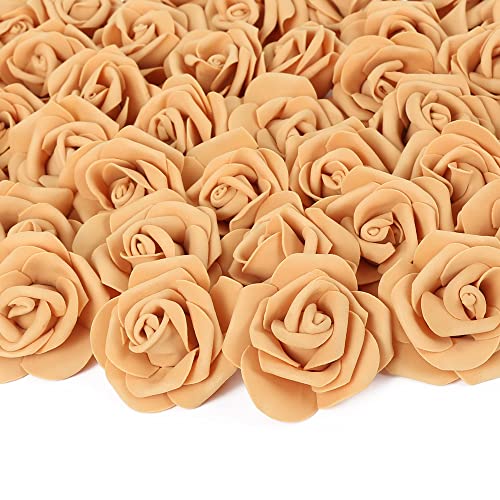 Artificial Rose Flower Heads, 100pcs Gold Yellow Roses Artificial Flower Foam Rose for DIY Wedding Bouquets Centerpieces Arrangements Party Baby Shower Home Decor (Stemless,Gold Yellow) - color: Gold Yellow, size: 100PCS
