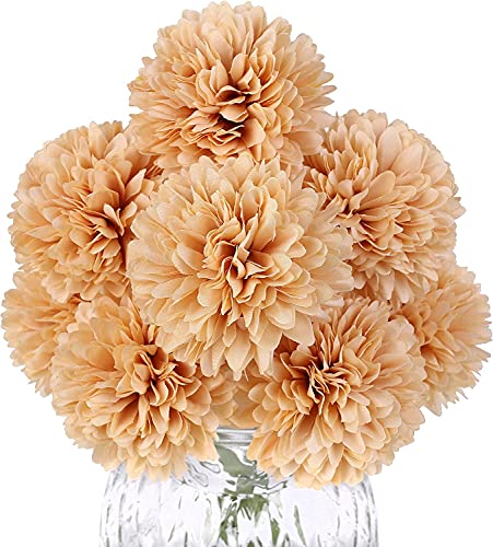 12pcs Champagne Artificial Flowers Fake Flowers Silk Artificial Chrysanthemum Ball Hydrangea Bridal Wedding Bouquet for Home Garden Party Decor (Champagne) - color: Champagne，12pcs