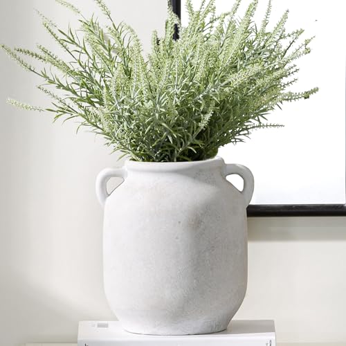 Ceramic Flower Vase Home Decor - 7.6 Inch Farmhouse Rustic White Table Vases with Handle Living Room Decoration Decorative Vintage Pottery for Kitchen Shelf Coffee Dining Desk Bookshelf Fireplace - color: A-7.6" Rustic