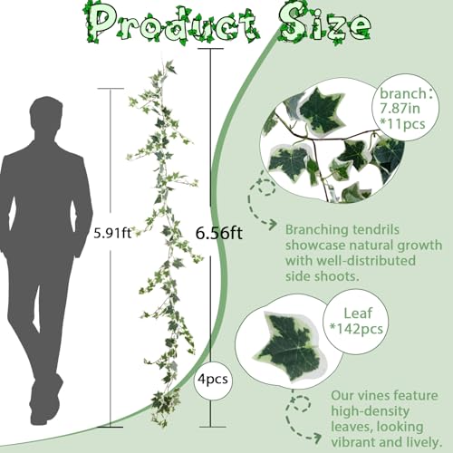 ucky Ivy Vines 71 Inch 4 Pcs Artificial Plant Silk Fake for Wall Hanging Decor Greenery Ceiling Decor Home Decor Outdoor Decor Wedding Decoration Vines Aesthetic Room Decor （White） - color: Green and White