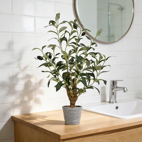 TOARTi Artificial Small Olive Tree Potted Plant with Stone Pot, 11.8" Tall Japanese Bonsai Tree Faux Plants Desk Plant, Realistic Greenery Decor for for Home Bedroom Bathroom Office Desk - color: Olive-single Stem 11.8''