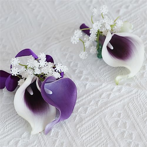 Set of 6 Calla Lily Boutonniere for Men Wedding with Pins, Artificial Purple Calla Lily Groom Groomsman Boutonniere Flower for Wedding Ceremony Anniversary Prom Party Suit Decor - color: Calla Lily Boutonniere Pack of 6