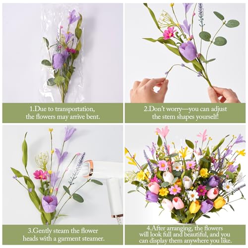 12 Pack Spring Decorations for Home, 4 Colors Flowers Artificial for Decor, 17 Inch Flores Artificiales para Decoracion with Tulips, Daisy and Forsythia for Spring Summer Decor - color: Spring, size: 12 Pcs