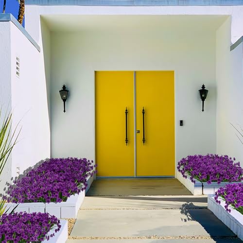 LikSoor 21 Bundles Artificial Outdoor UV Resistant Flowers No Fade Fake Outside Flowers Plastic Greenery Faux Shrubs Garden Porch Window Box Home Decoration(Violet) - color: Violet