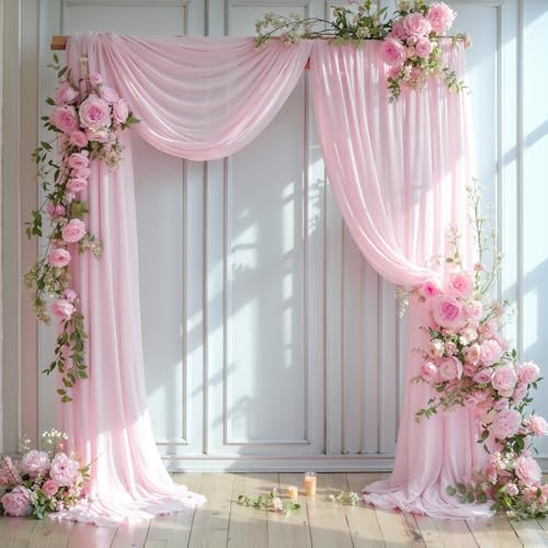 Wedding Arch Draping Fabric 1 Panel 18Ft Blush Chiffon Fabric Drapes Arbor Drapery for Wedding Ceremony Reception Swag Decorations - color: Blush, size: (1 Panel )6 Yards/18ft