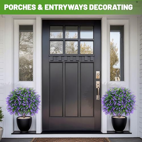 Artificial Topiary Ball Trees with Lavender, 2 Pack Artificial Shrubs Bushes with Ground Spike, Fake Plants for Outdoor Front Porch Decor UV Resistant - color: 2 Pack 23" Lavender