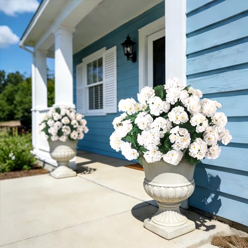 Ammyoo Artificial Geranium Flowers for Outdoors Decoration, 6 Pcs Fake Silk Geraniums Flower UV Resistant Look Real Faux Plants for Spring Garden Porch Planter Yard Table Centerpieces Decor - color: White